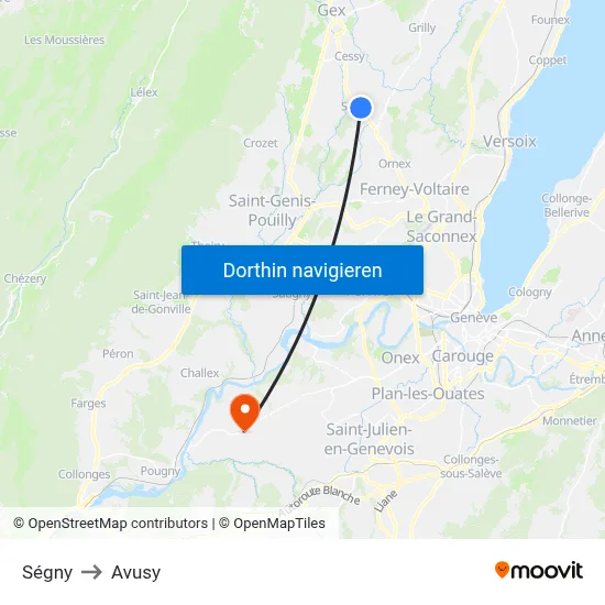Ségny to Avusy map