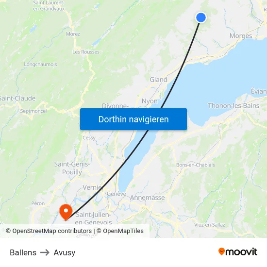 Ballens to Avusy map