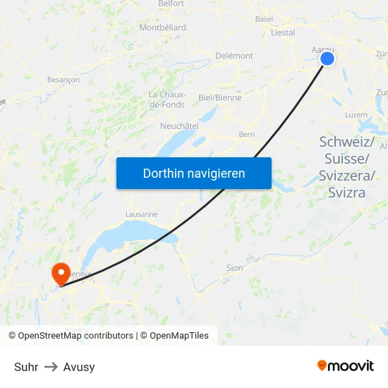 Suhr to Avusy map