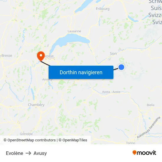 Evolène to Avusy map