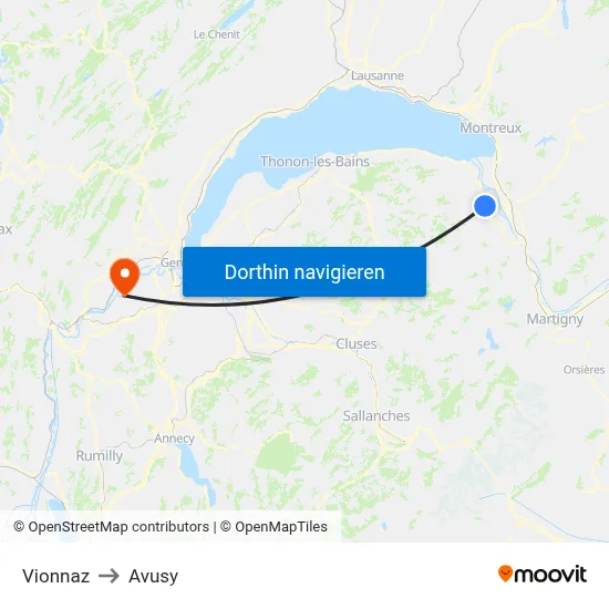 Vionnaz to Avusy map