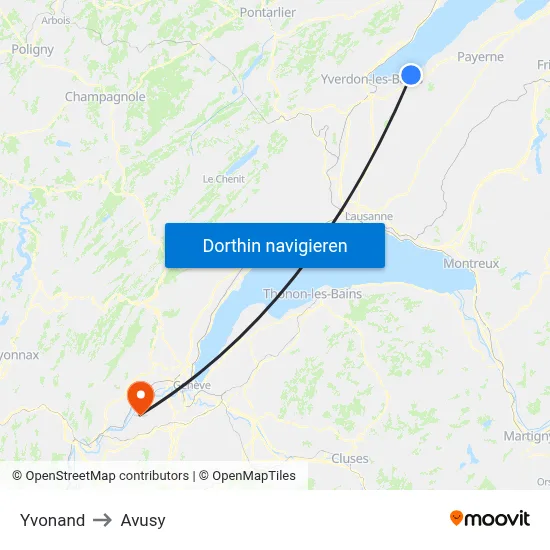 Yvonand to Avusy map