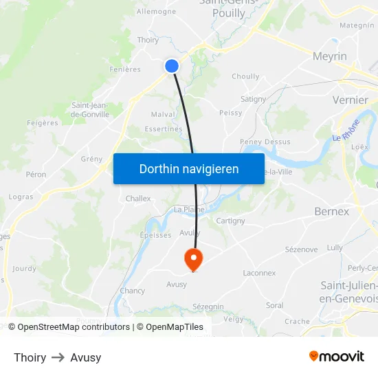 Thoiry to Avusy map