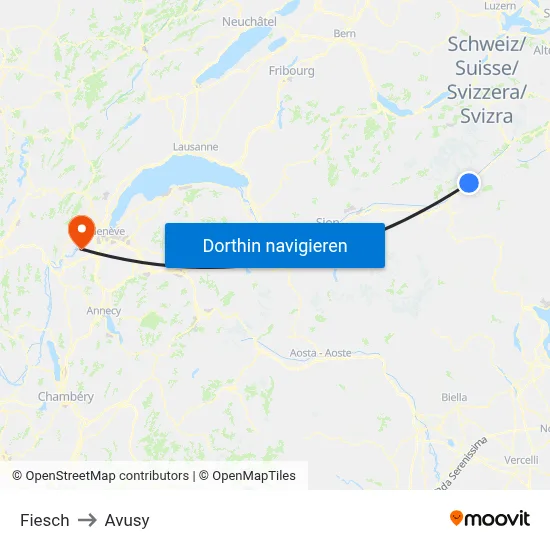 Fiesch to Avusy map