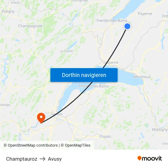 Champtauroz to Avusy map