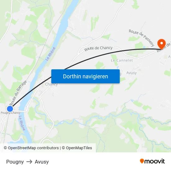 Pougny to Avusy map