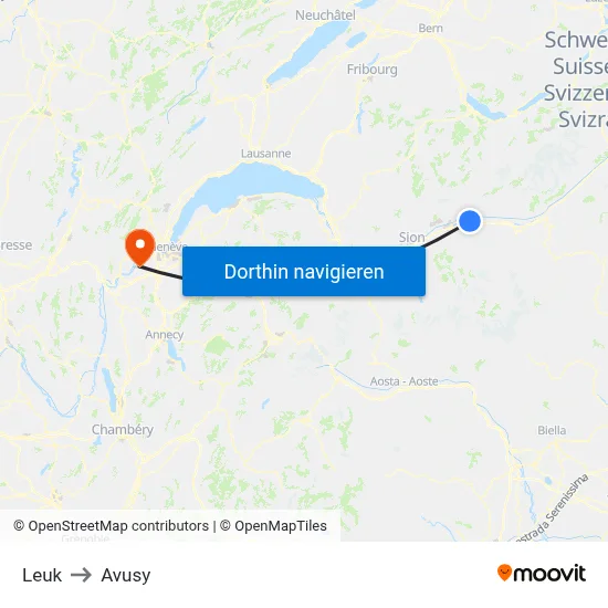 Leuk to Avusy map