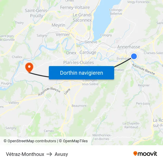 Vétraz-Monthoux to Avusy map