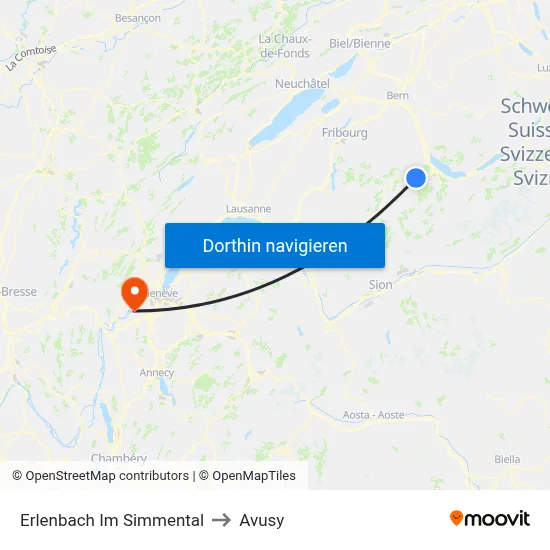 Erlenbach Im Simmental to Avusy map