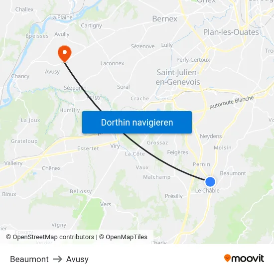 Beaumont to Avusy map
