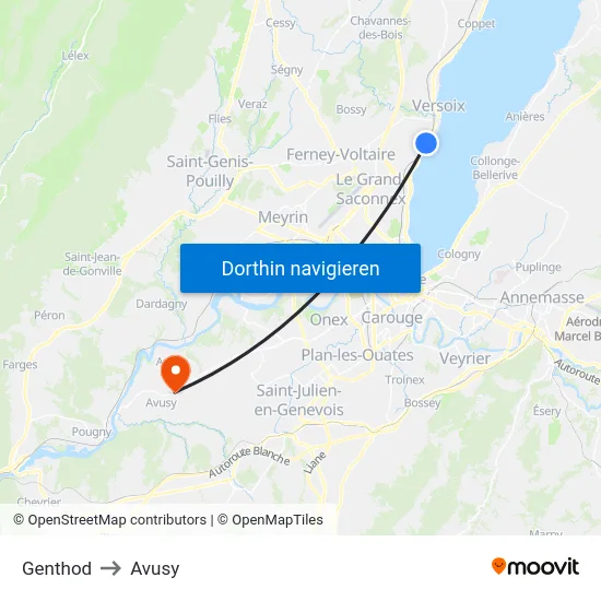 Genthod to Avusy map