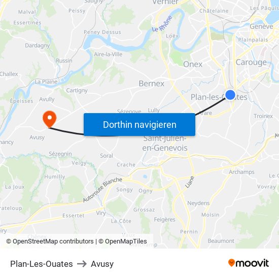 Plan-Les-Ouates to Avusy map