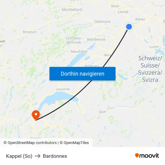 Kappel (So) to Bardonnex map
