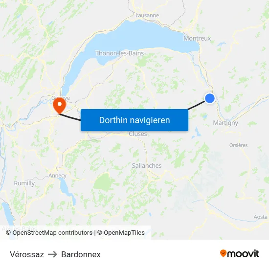 Vérossaz to Bardonnex map