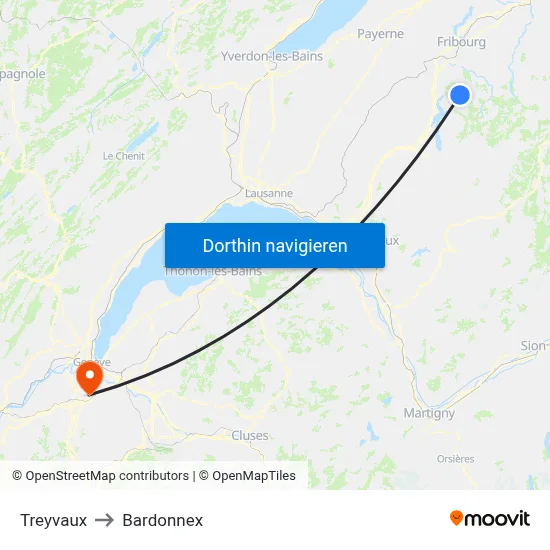 Treyvaux to Bardonnex map