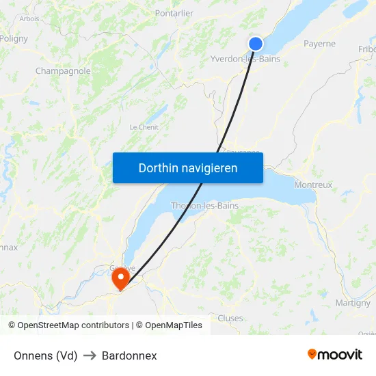 Onnens (Vd) to Bardonnex map