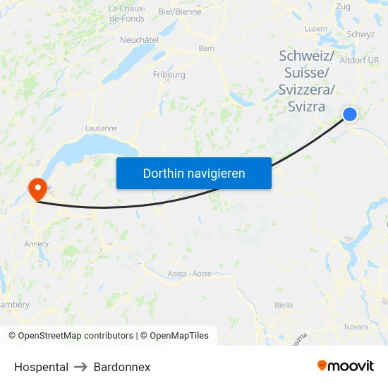 Hospental to Bardonnex map