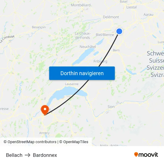 Bellach to Bardonnex map