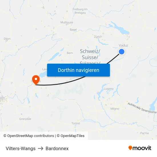 Vilters-Wangs to Bardonnex map