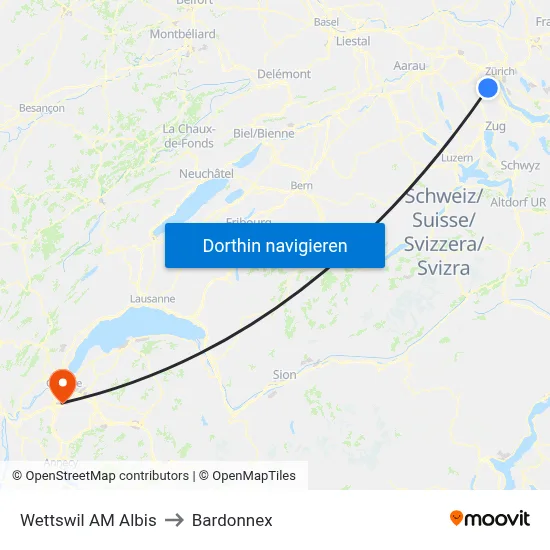 Wettswil AM Albis to Bardonnex map