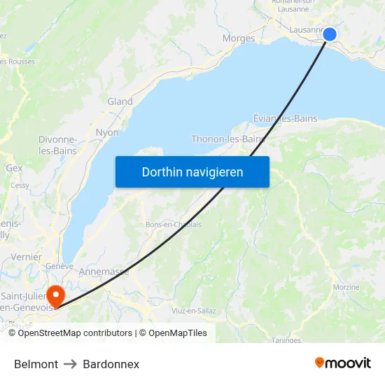 Belmont to Bardonnex map
