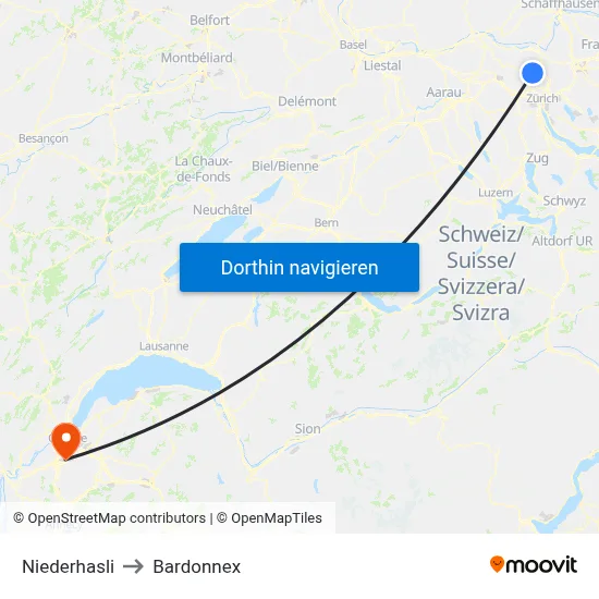 Niederhasli to Bardonnex map