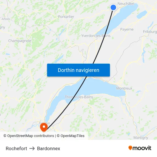 Rochefort to Bardonnex map