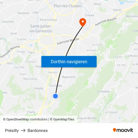 Présilly to Bardonnex map
