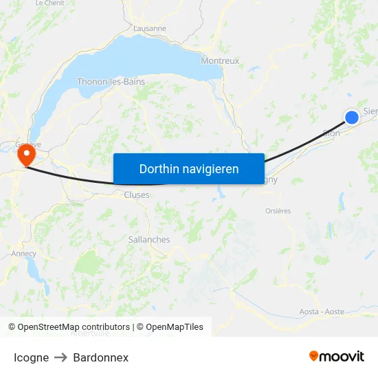 Icogne to Bardonnex map