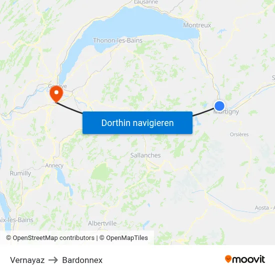 Vernayaz to Bardonnex map