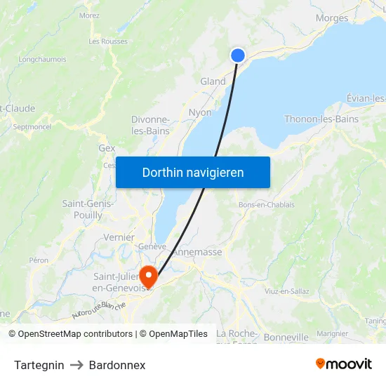 Tartegnin to Bardonnex map