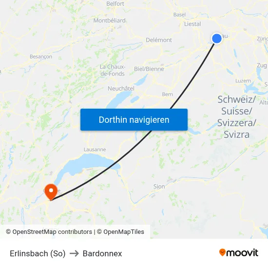 Erlinsbach (So) to Bardonnex map