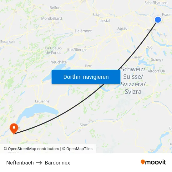 Neftenbach to Bardonnex map