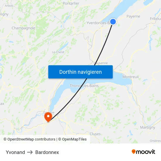 Yvonand to Bardonnex map