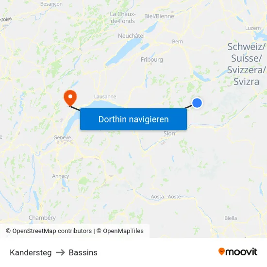 Kandersteg to Bassins map