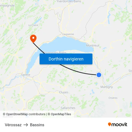 Vérossaz to Bassins map
