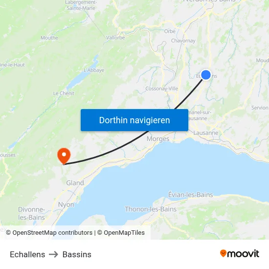 Echallens to Bassins map