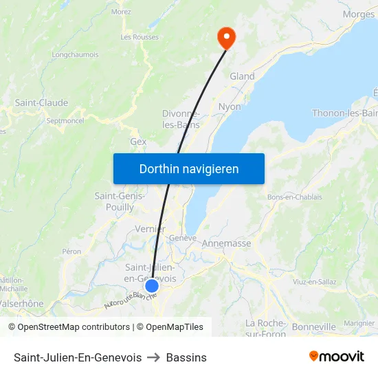 Saint-Julien-En-Genevois to Bassins map