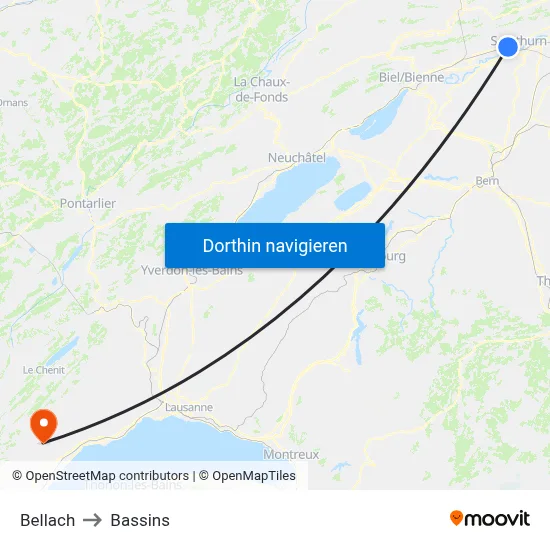 Bellach to Bassins map