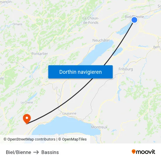 Biel/Bienne to Bassins map
