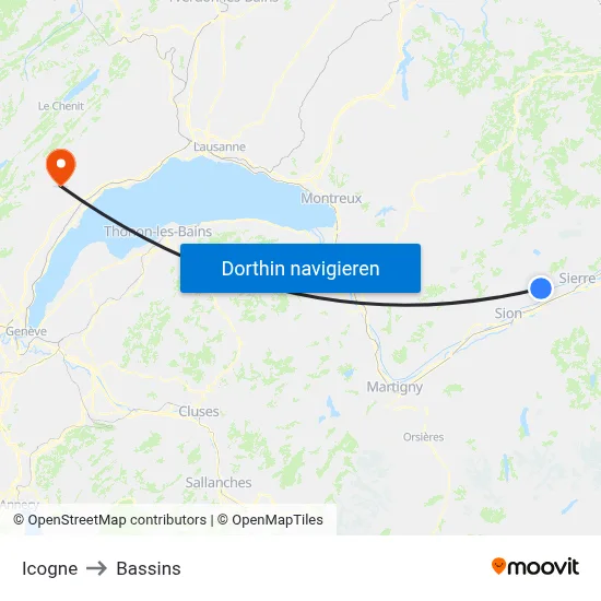 Icogne to Bassins map
