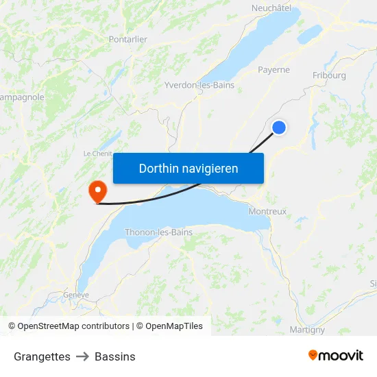Grangettes to Bassins map