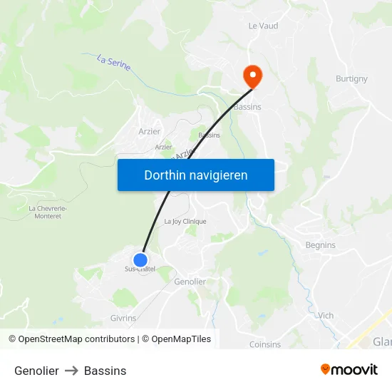 Genolier to Bassins map