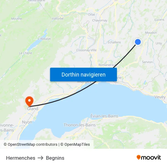 Hermenches to Begnins map