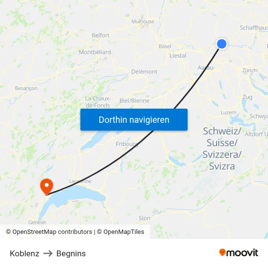 Koblenz to Begnins map