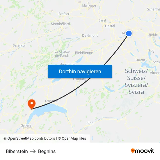 Biberstein to Begnins map