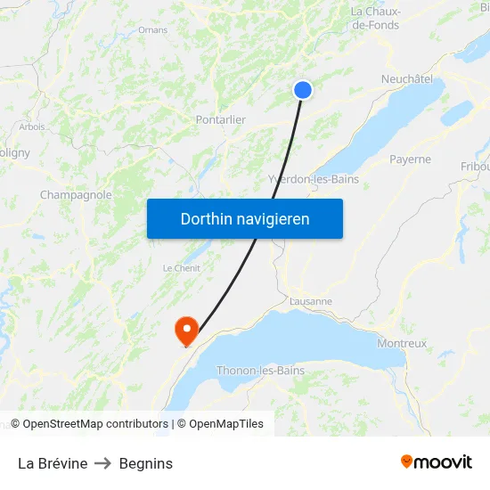 La Brévine to Begnins map