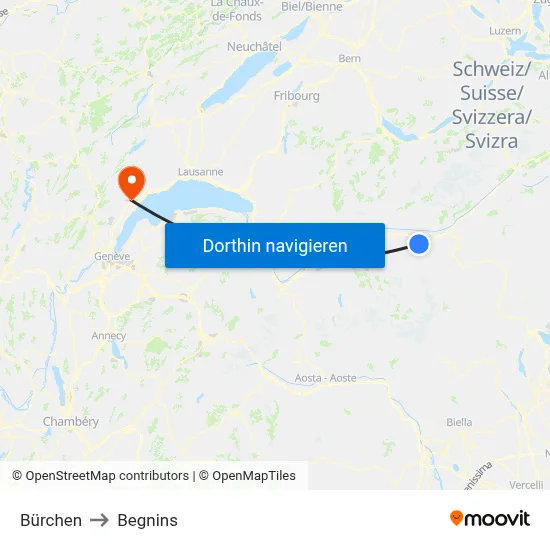 Bürchen to Begnins map