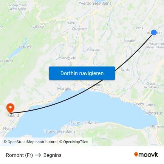 Romont (Fr) to Begnins map