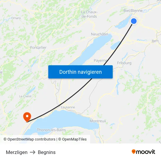 Merzligen to Begnins map